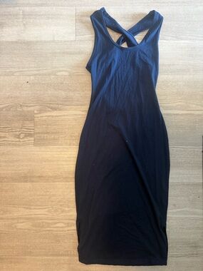 Women's Navy Sleeveless Cross-Back Midi Dress